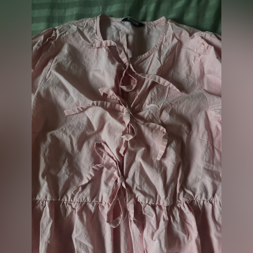 Women’s Pink Tie-Front Babydoll Dress - Picture 3 of 16